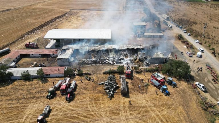 Tekirdağ’da bir çiftlikte çıkan yangında 15 bin balya saman yandı