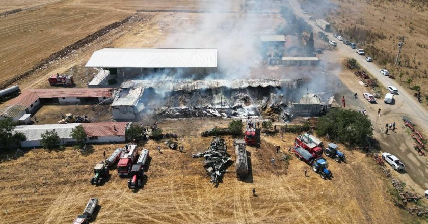 Tekirdağ’da bir çiftlikte çıkan yangında 15 bin balya saman yandı