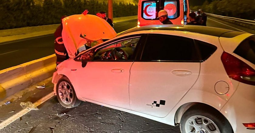 Mardin’de trafik adasına çarpan otomobilde 2 kişi yaralandı.